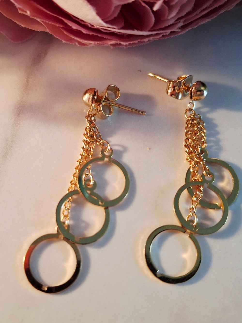 Vintage 80s ✨️🟡Golden Circles Dangle Earrings